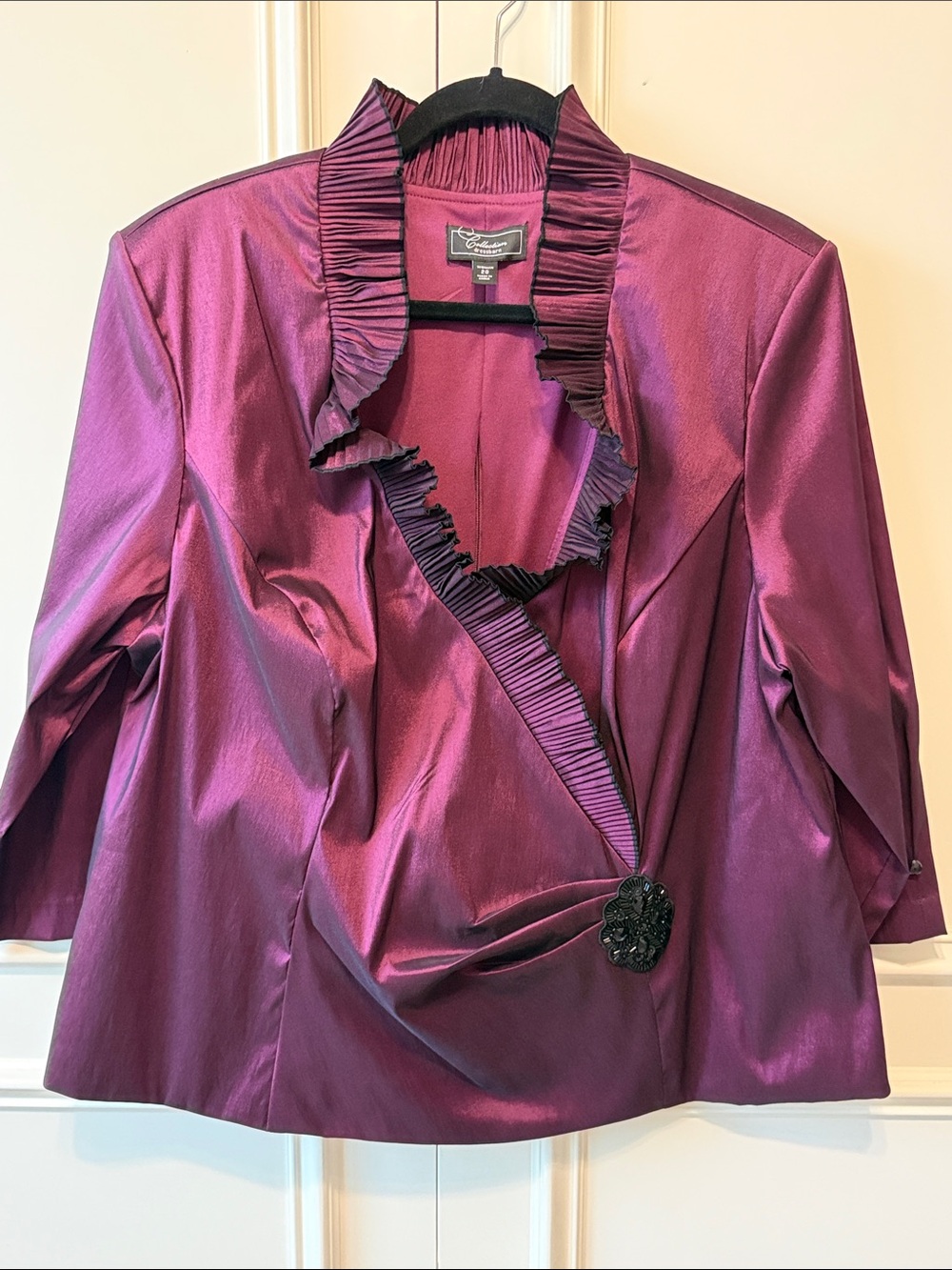 dressbarn Iridescent Plum Ruffle-Trim Blazer